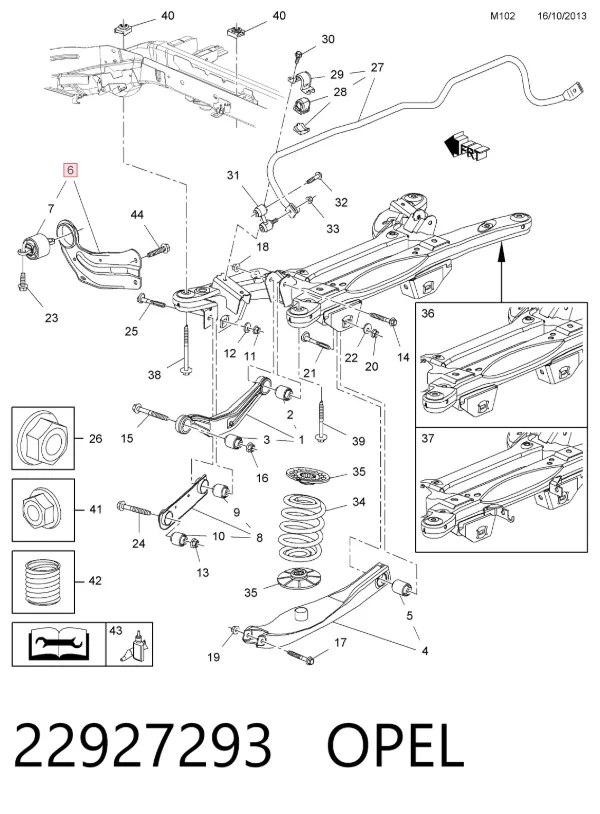 Brazo de suspensión, trasera derecha 22927293 Opel