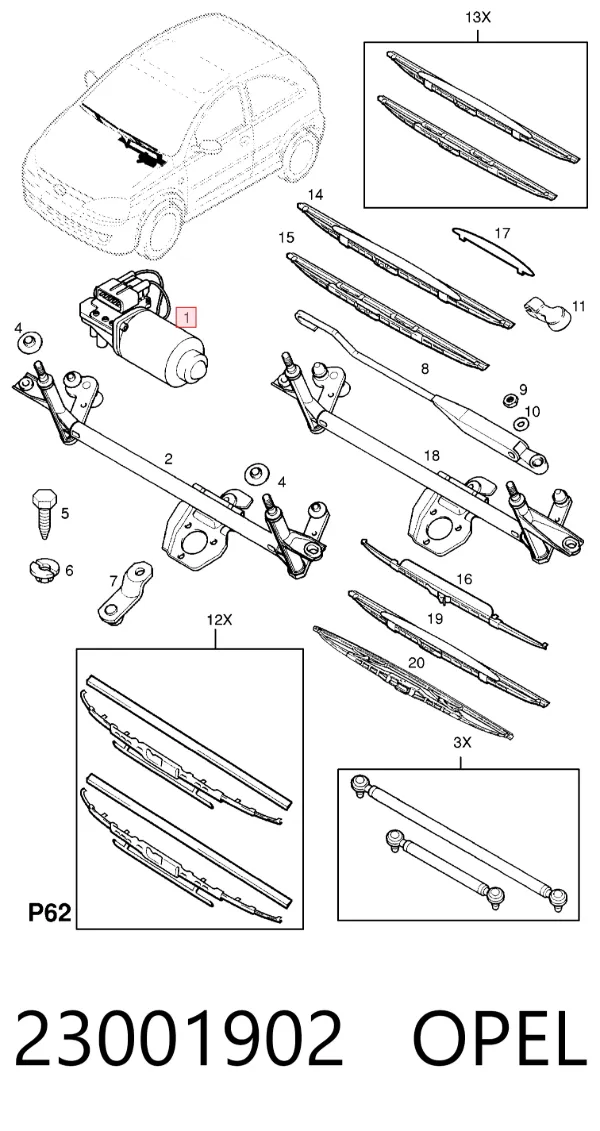 Motor limpiaparabrisas 23001902 Opel