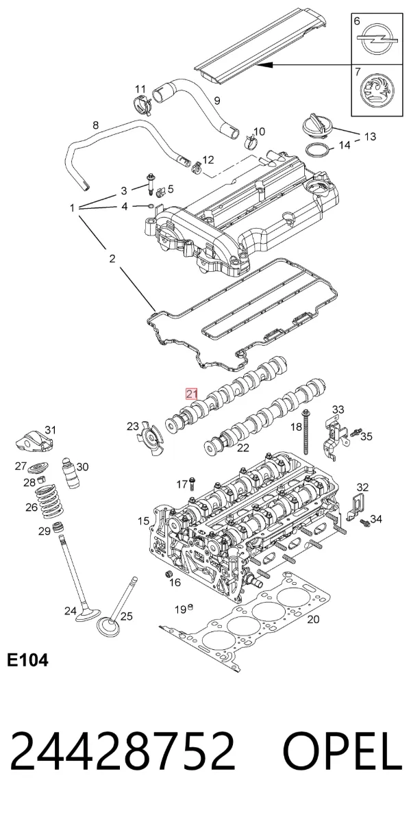 Árbol de levas de entrada 24428752 Opel