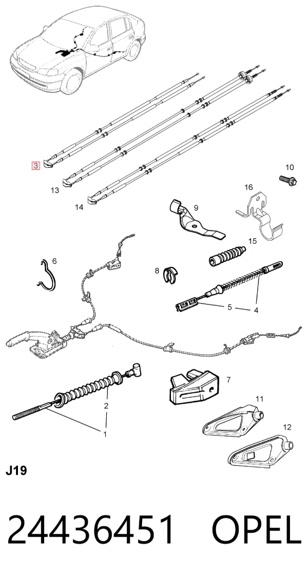Cable de freno de mano trasero derecho/izquierdo 24436451 Opel