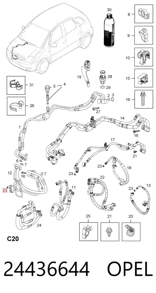 Anillo de sellado de la manguera de descarga del compresor 24436644 Opel