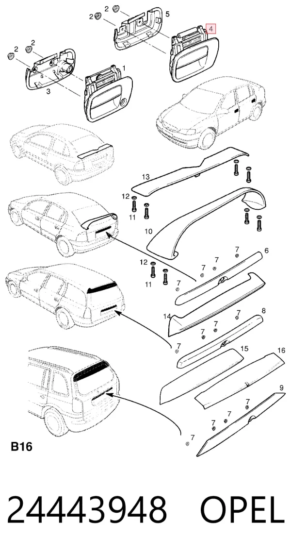 Manija exterior trasera izquierda 24443948 Opel