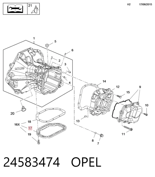 Cárter de transmisión automática 24583474 Opel