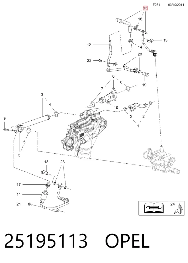 Manguera de retorno de refrigerante del turbocompresor 25195113 Opel