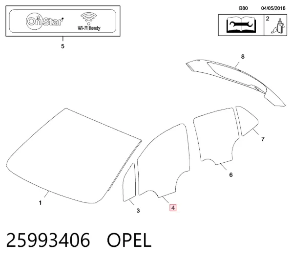 Cristal de puerta delantera derecha 25993406 Opel
