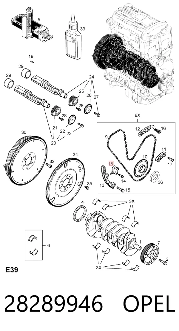Tensor de cadena del eje de equilibrado 28289946 Opel