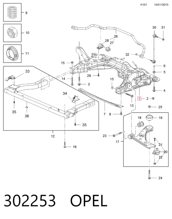 Puente delantero 302253 Opel