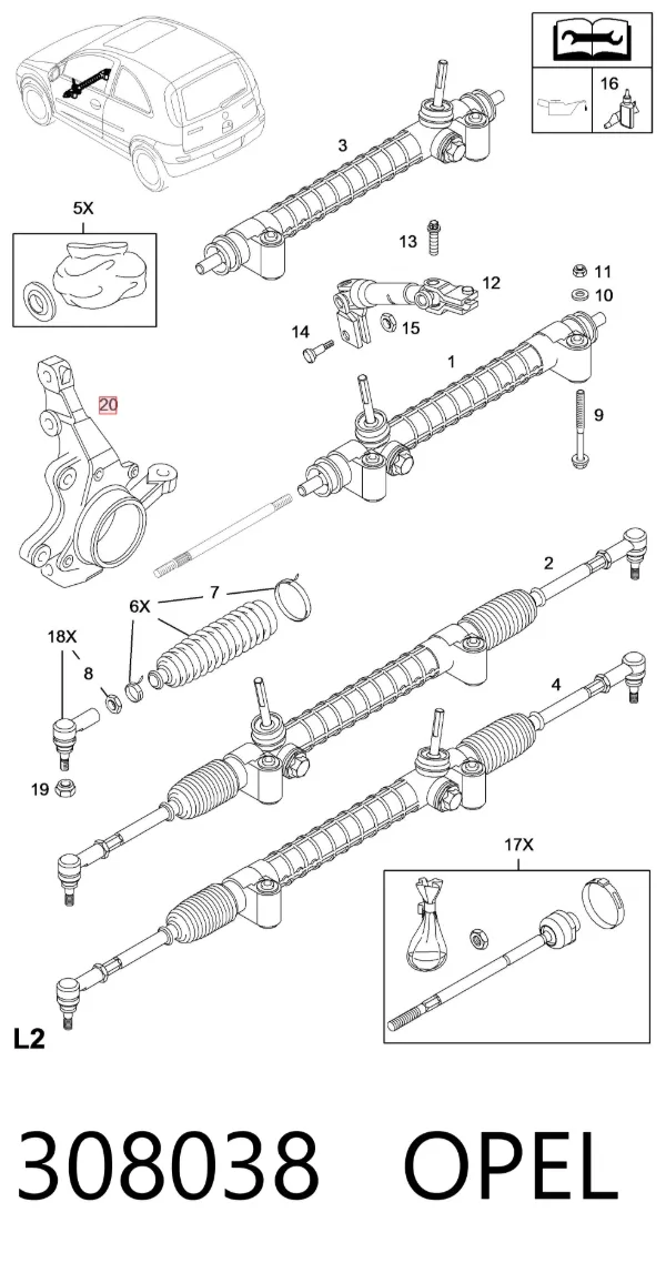 Mangueta delantera izquierda 308038 Opel