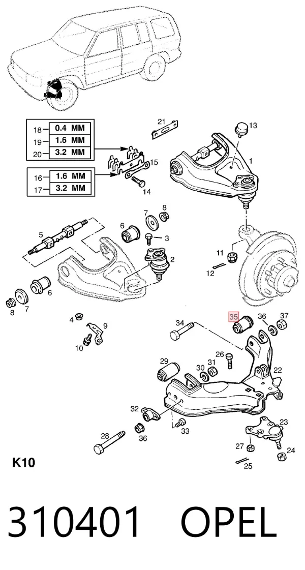 Silentblock del brazo de suspensión 310401 Opel