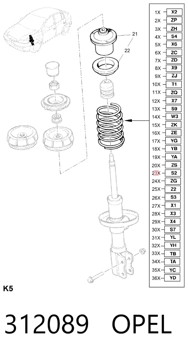 Muelle delantero 312089 Opel