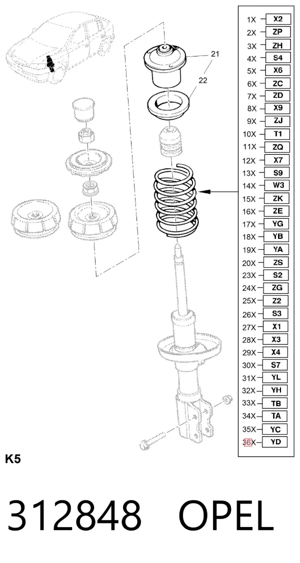 Muelle delantero 312848 Opel