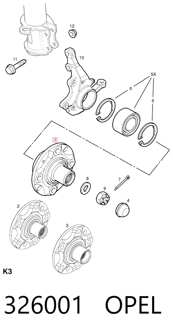 Buje de rueda delantero 326001 Opel