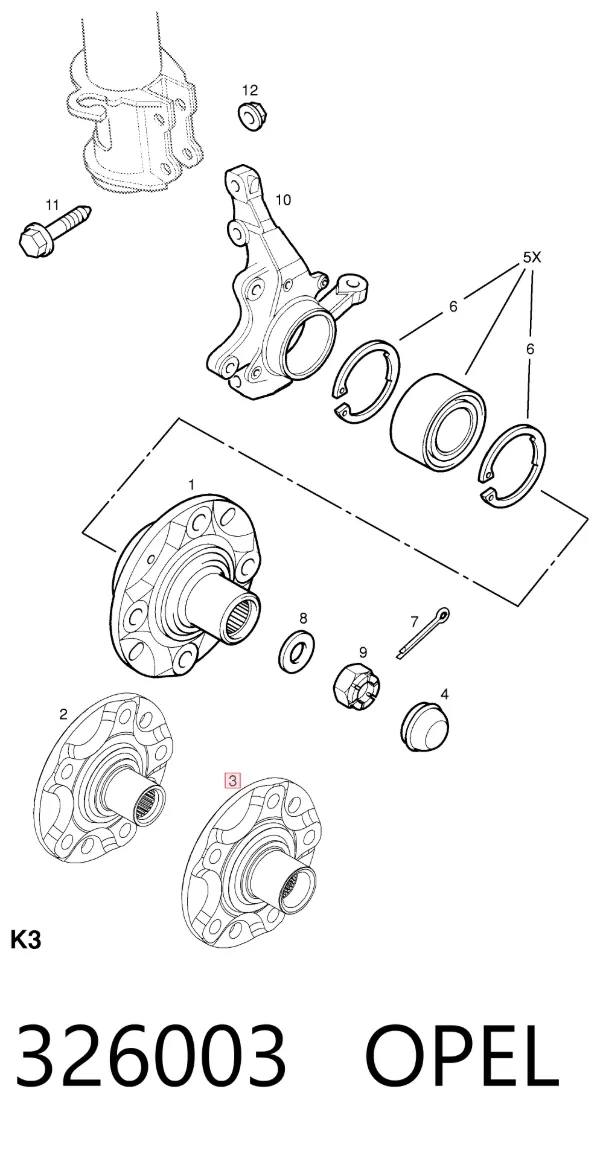 Buje de rueda delantero 326003 Opel