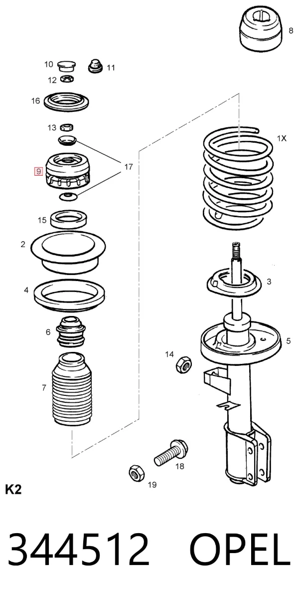 Soporte del amortiguador delantero 344512 Opel
