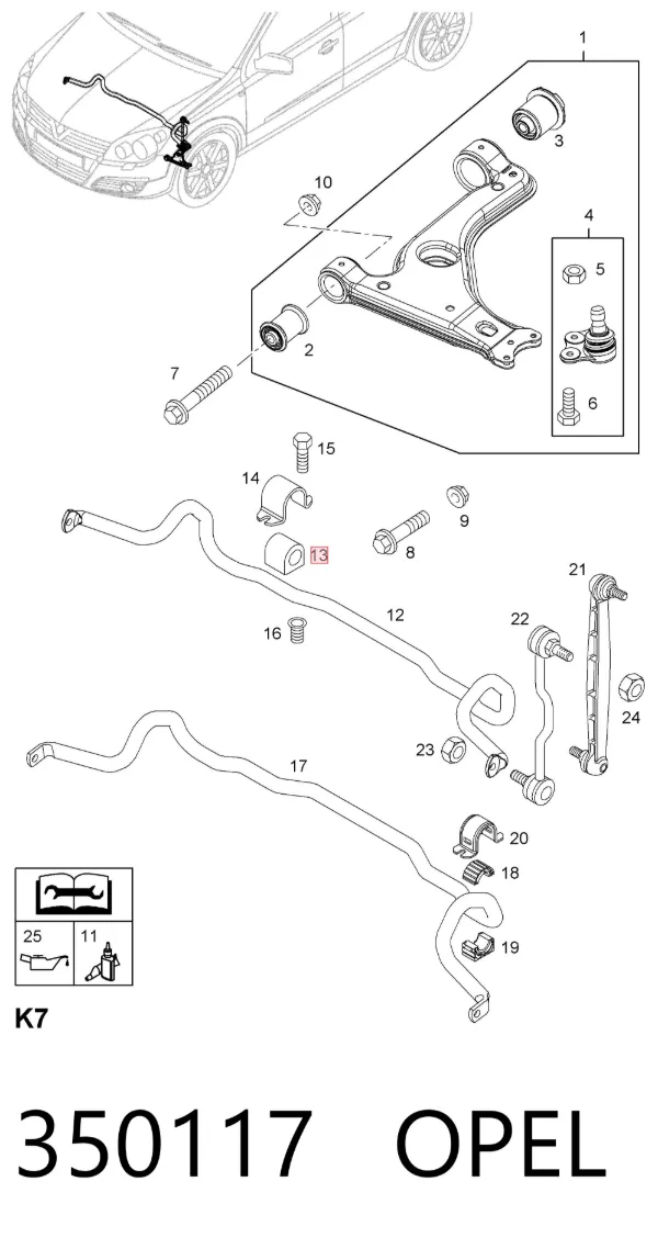 Buje de barra estabilizadora delantera 350117 Opel