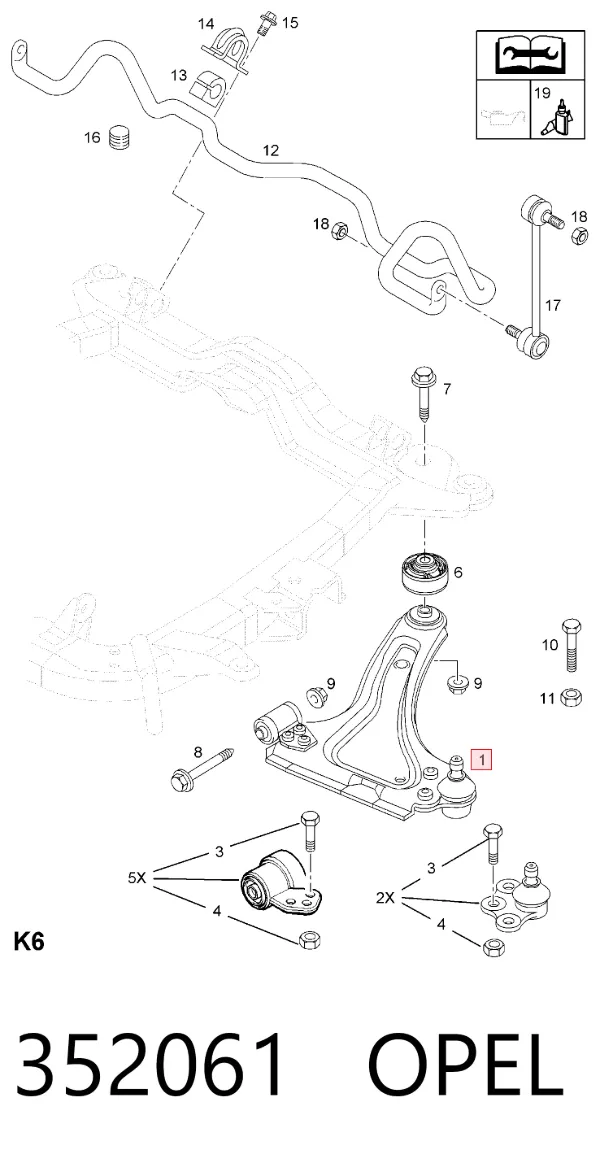 Brazo inferior izquierdo de la suspensión delantera 352061 Opel