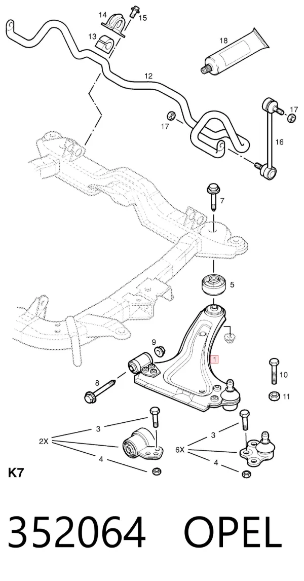 Brazo inferior izquierdo de la suspensión delantera 352064 Opel