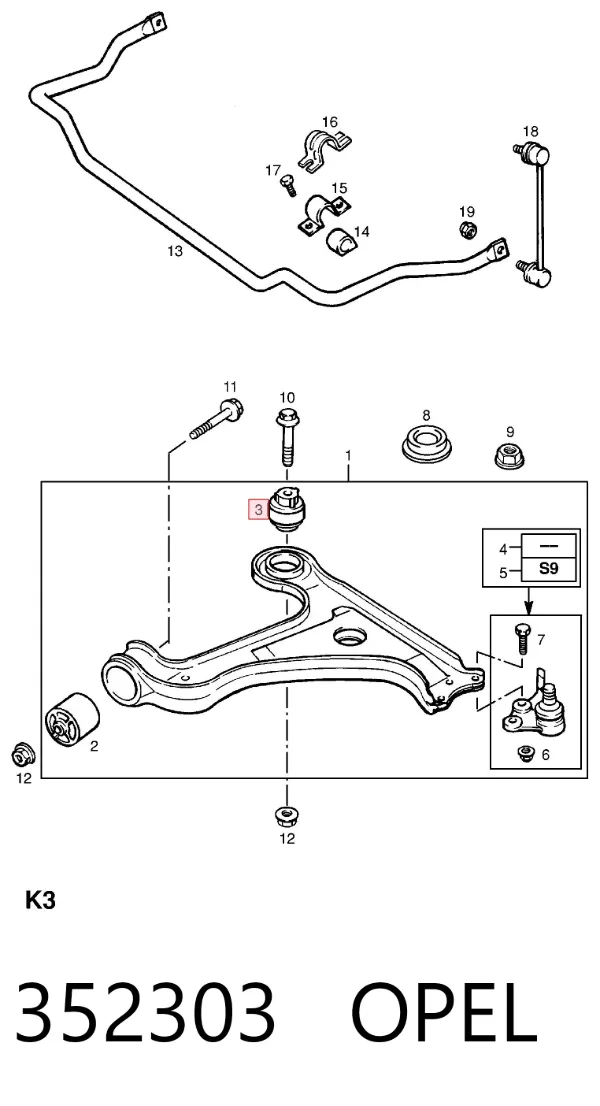 Silentblock del brazo de suspensión 352303 Opel