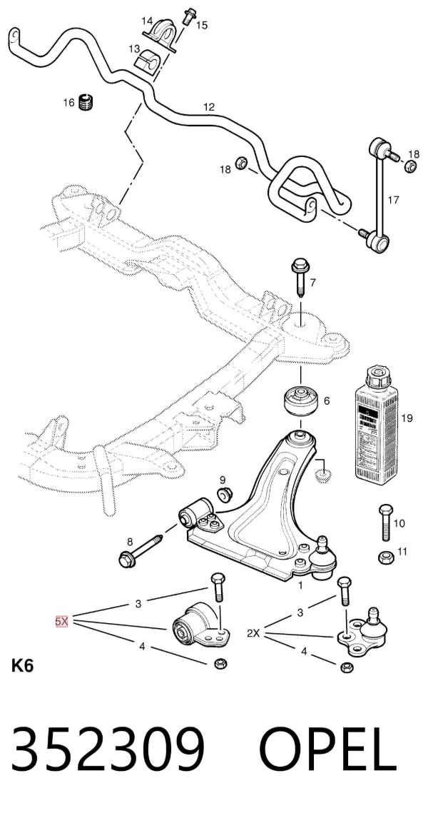Silentblock del brazo de suspensión 352309 Opel