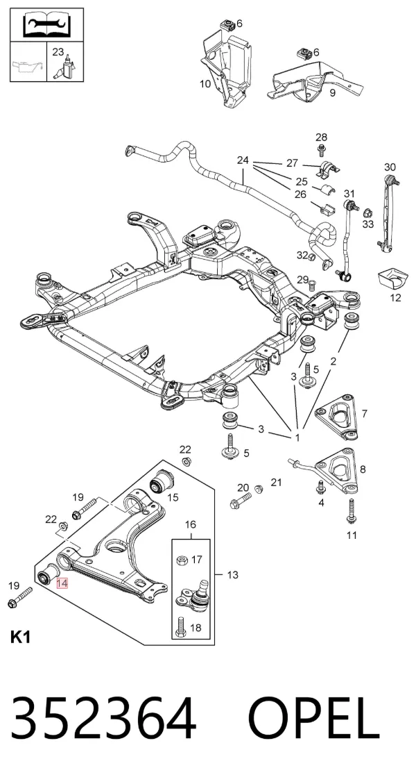 Silentblock del brazo de suspensión 352364 Opel
