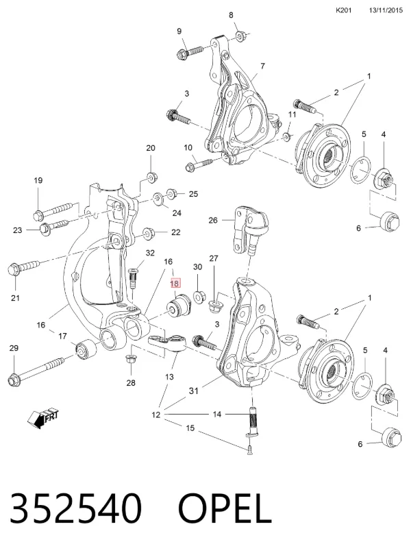 Buje de la mangueta delantera 352540 Opel
