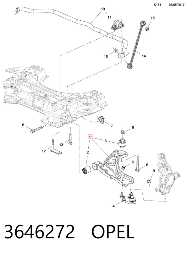 Brazo inferior izquierdo de la suspensión delantera 3646272 Opel