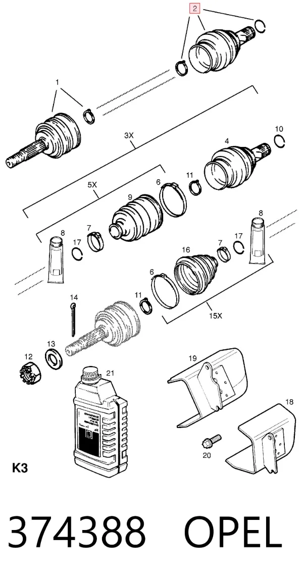 Junta homocinética interna delantera 374388 Opel