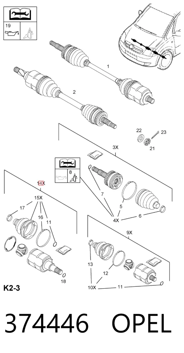 Junta homocinética interna delantera 374446 Opel