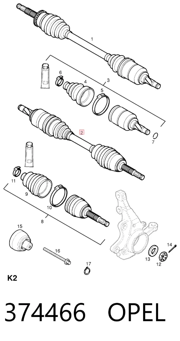 Semieje delantero izquierdo 374466 Opel