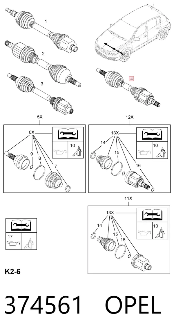 Semieje delantero izquierdo 374561 Opel