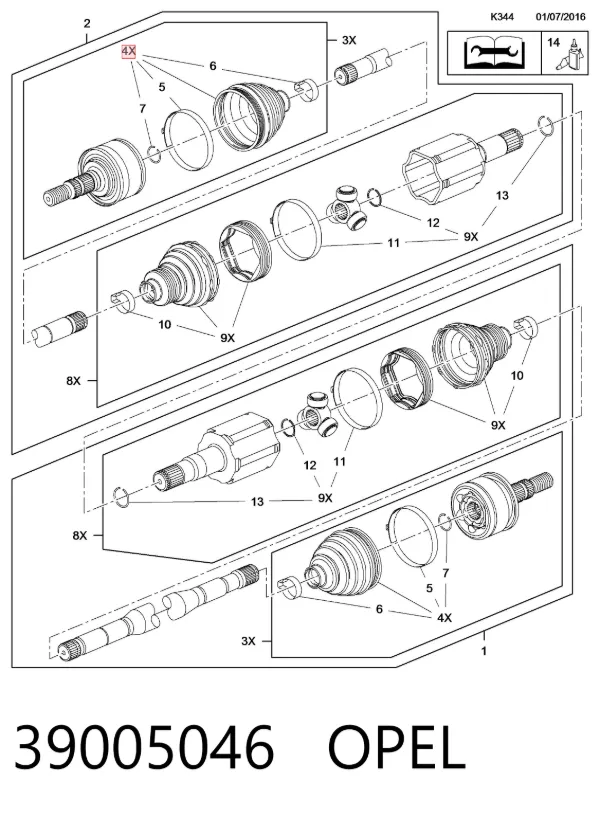 Fuelle de palier delantero exterior 39005046 Opel
