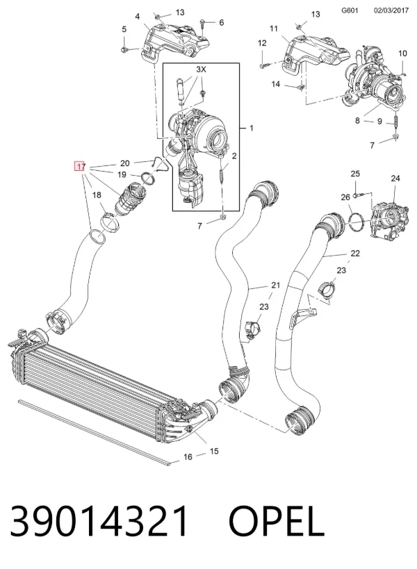 Tubo intercooler 39014321 Opel