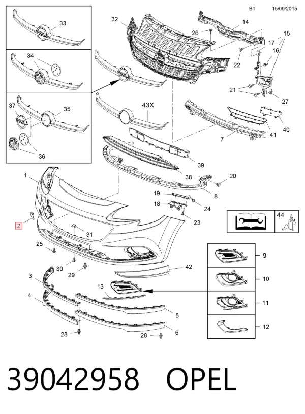 Tapa del enganche de remolcado delantera 39042958 Opel