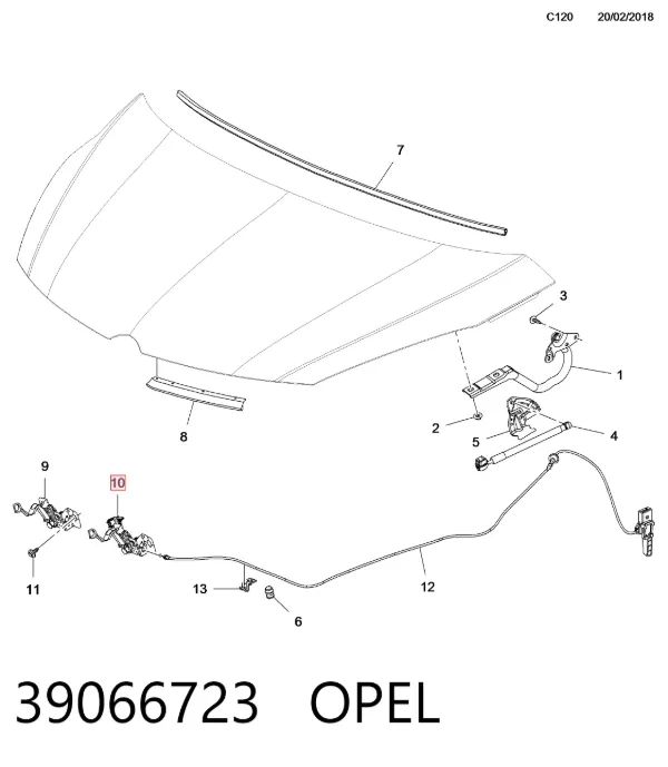 Cerradura de capó 39066723 Opel