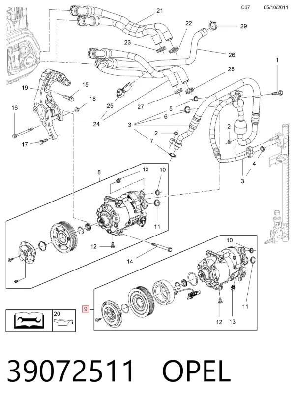 Compresor de aire acondicionado 39072511 Opel