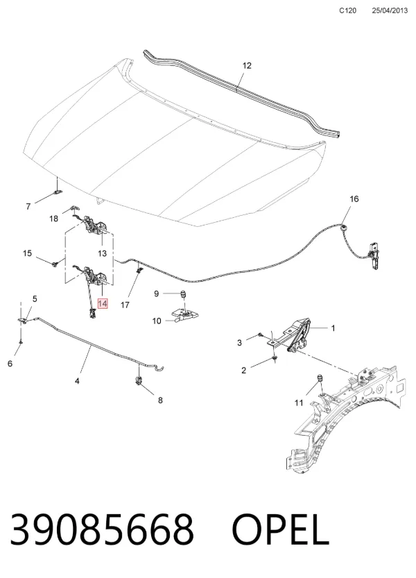 Cerradura de capó 39085668 Opel