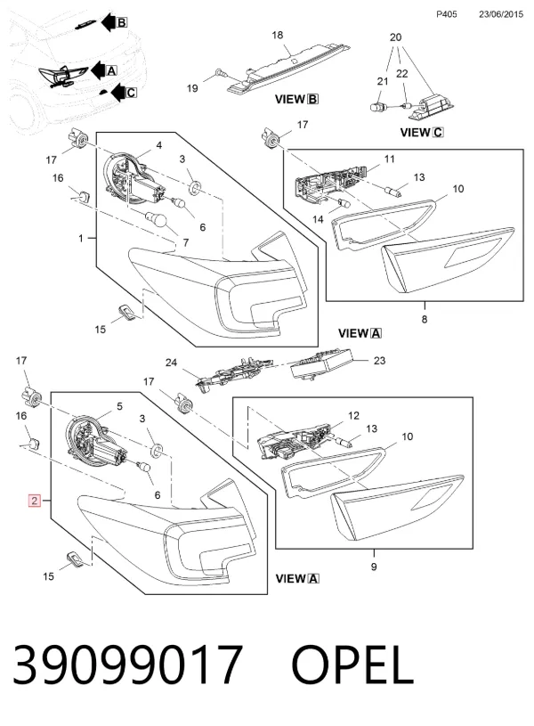 Piloto trasero exterior derecho 39099017 Opel
