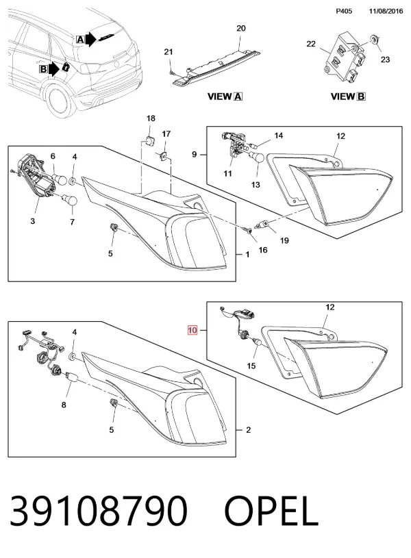 Piloto trasero interior derecho 39108790 Opel