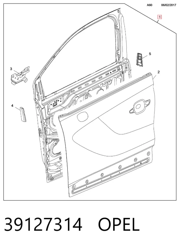 Puerta delantera derecha 39127314 Opel