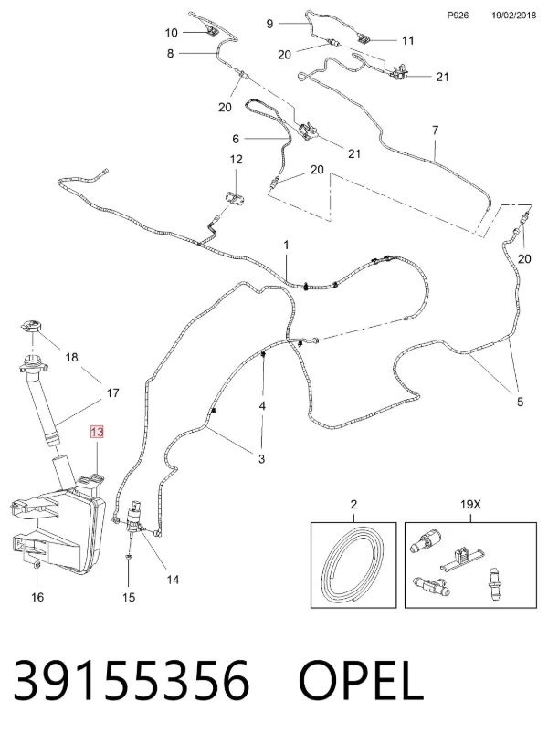 Depósito de limpiaparabrisas 39155356 Opel