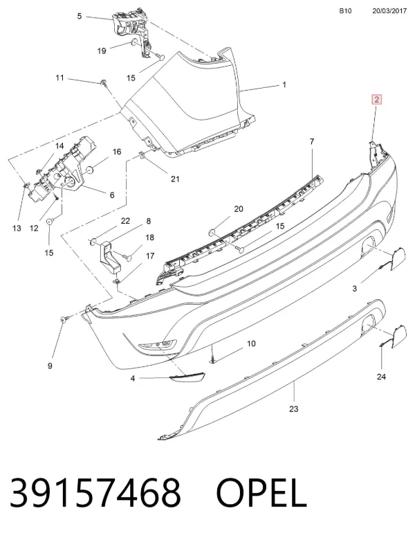 Parachoques trasero 39157468 Opel