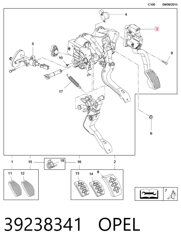Pedal del acelerador 39238341 Opel