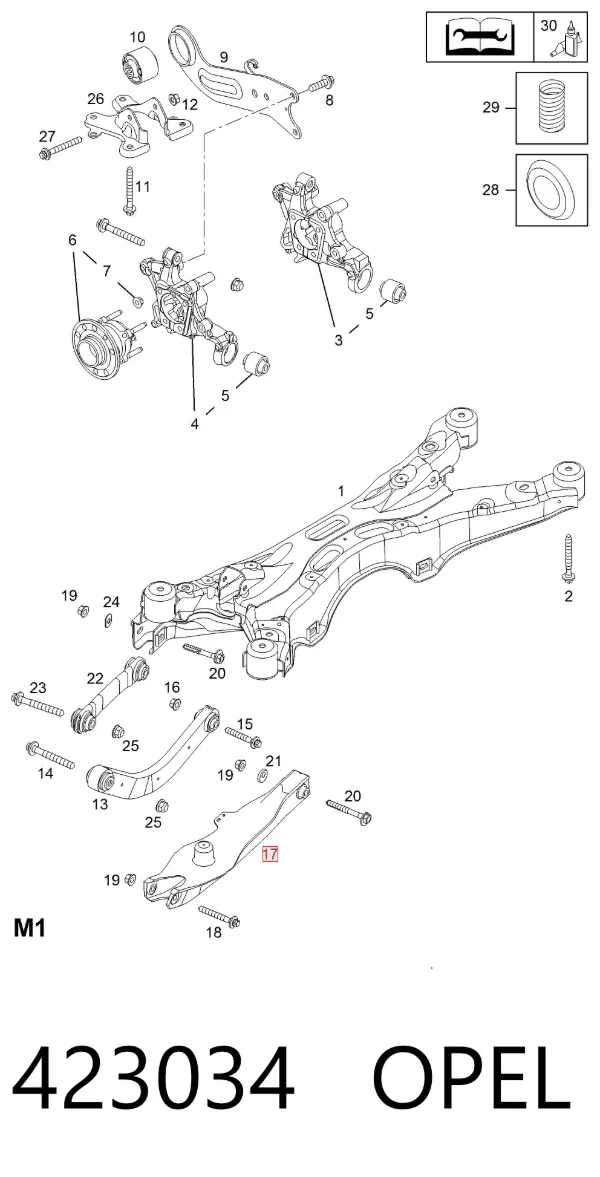 Brazo transversal de suspensión trasera 423034 Opel