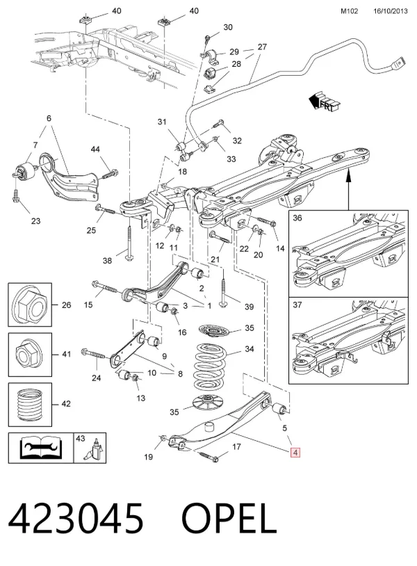 Brazo inferior trasero izquierdo/derecho 423045 Opel