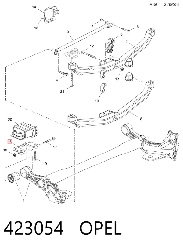 Soporte de viga trasera 423054 Opel