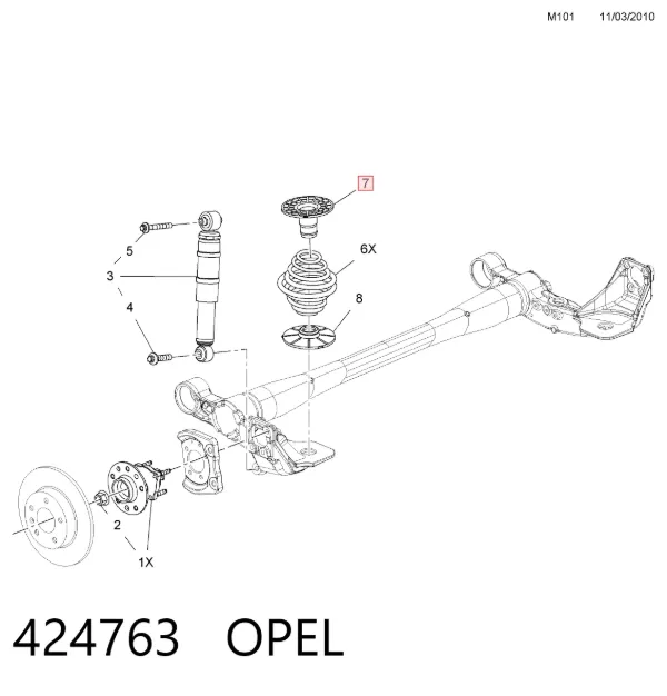 Aislador de resorte trasero superior 424763 Opel