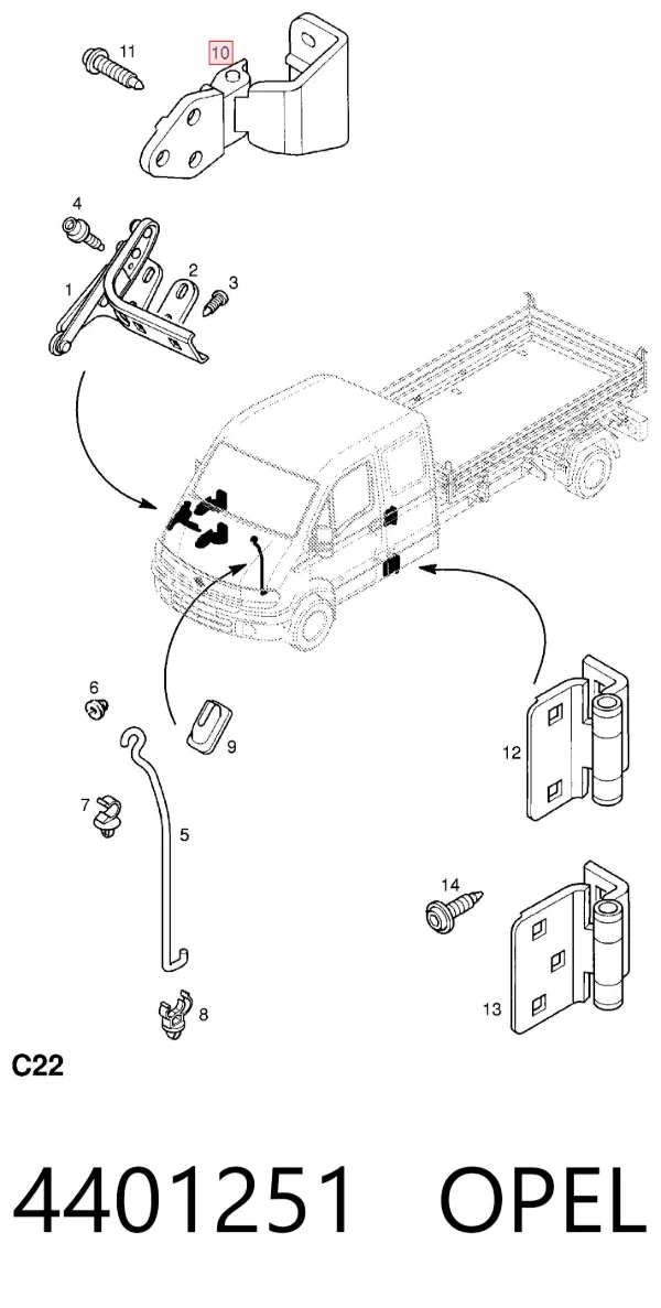 Bisagra de puerta delantera 4401251 Opel