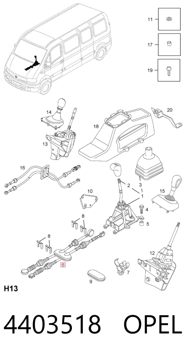 Cables de caja de cambios 4403518 Opel