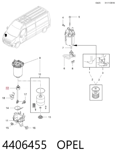 Sensor de nivel de agua del filtro de combustible OPEL 4406455