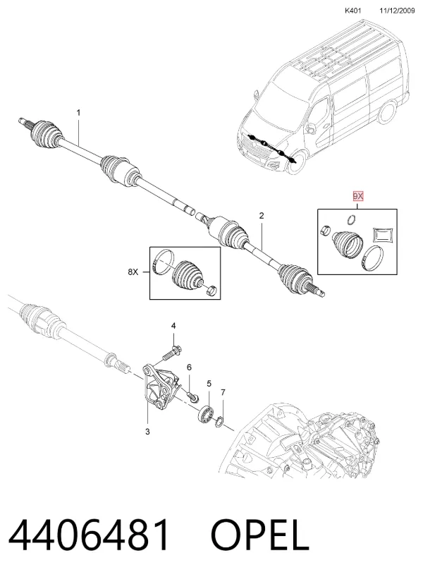 Fuelle de palier delantero exterior 4406481 Opel